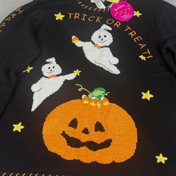 Quacker Factory Sweater Womens 1X Black Halloween Trick or Treat Ghost Pumpkin - Picture 3 of 12